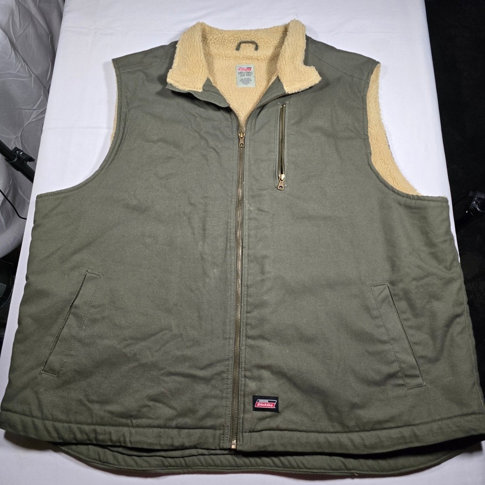 Genuine Dickies Mens 3XL Sherpa Lined Duck Canvas Work Vest Olive Green outdoor